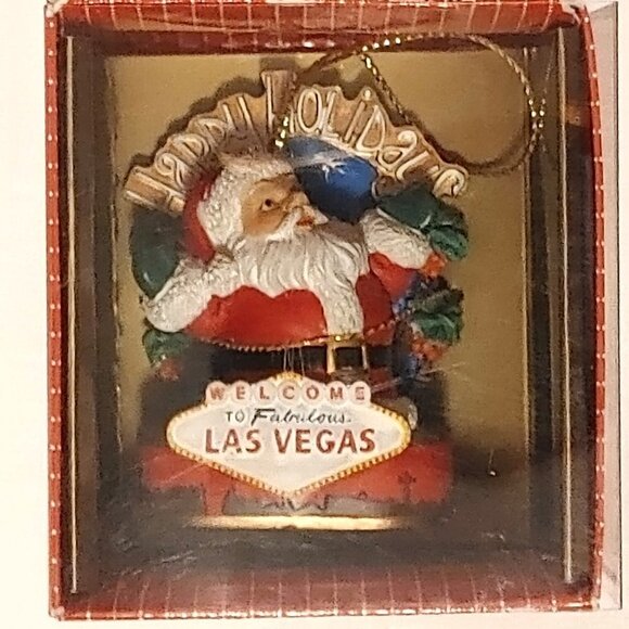 LAS VEGAS Santa Ornaments x 2 Las Vegas Welcome Sign Jackpot Santa - Picture 3 of 8